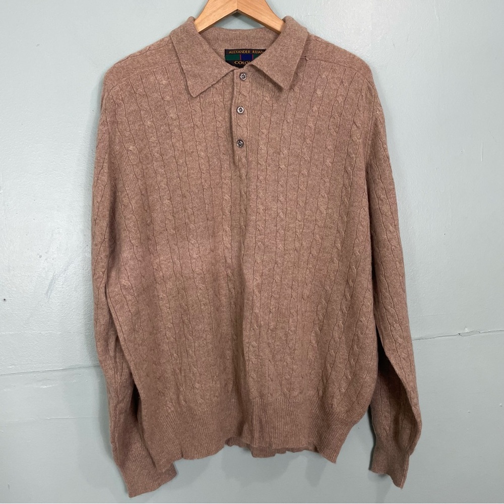 Alexander‎ Julian Colours 100% Cashmere Sweater Pullover Cable Knit Tan Sz XL